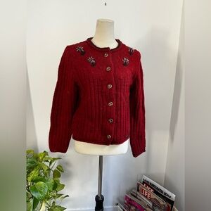 Giesswein Red Knit Cardigan with Contrast Trim